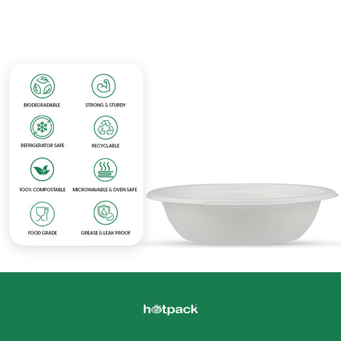 50 Pieces Biodegradable 12 Oz (355 Ml) Bowl - Compostable, Bagasse, Freezer & Microwave Safe