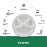 25 Pieces Biodegradable 12 Inch Round 4 Compartment Plates - Natural Disposable