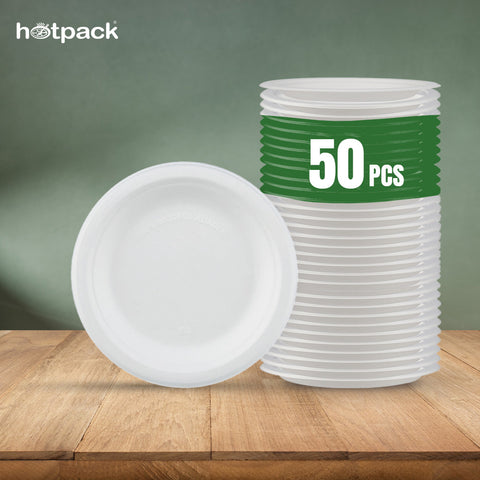 50 Pieces Biodegradable 6 Inch Round Plates - Natural Disposable