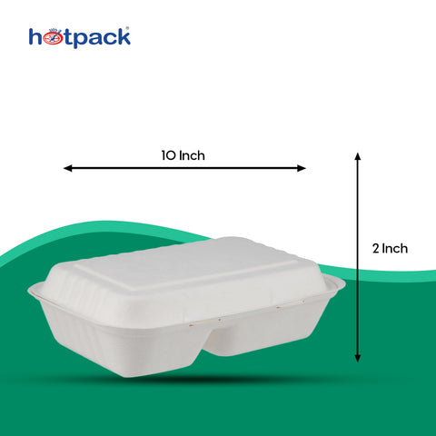 250 Pieces Biodegradable 2 Compartment Rectangular Clamshell Takeaway Container - Natural Disposable | Eco-Friendly & Compostable