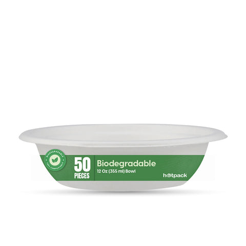 50 Pieces Biodegradable 12 Oz (355 Ml) Bowl - Compostable, Bagasse, Freezer & Microwave Safe