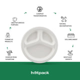 25 Pieces Biodegradable 3 Compartment 10 Inch Round Plate - Natural Disposable