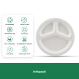 25 Pieces Biodegradable 3 Compartment 10 Inch Round Plate - Natural Disposable