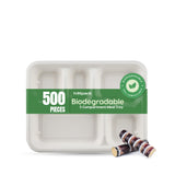 500 Pieces Rectangular Biodegradable 5 Compartment Meal Tray - Natural Disposable | Eco-Friendly & Compostable