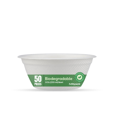 50 Pieces Biodegradable 8 Oz (230 ml) Bowl - Natural Disposable | Eco-Friendly & Compostable