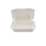 200 Pieces Biodegradable 3 Compartment 8 Inch Hinged Square Container - Natural Disposable | Eco-Friendly & Compostable