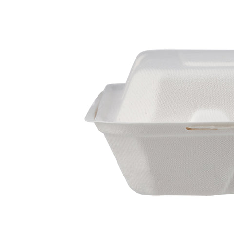 200 Pieces Biodegradable 3 Compartment 8 Inch Hinged Square Container - Natural Disposable | Eco-Friendly & Compostable