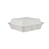 200 Pieces Biodegradable 3 Compartment Hinged Clamshell Multipurpose Square Container - Natural Disposable | Eco-Friendly & Compostable