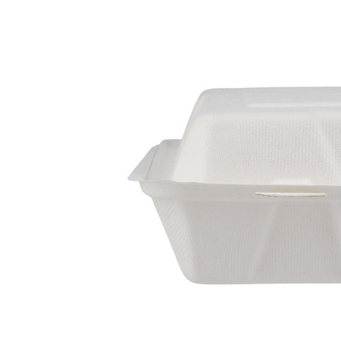 200 Pieces Biodegradable 3 Compartment Hinged Clamshell Multipurpose Square Container - Natural Disposable | Eco-Friendly & Compostable