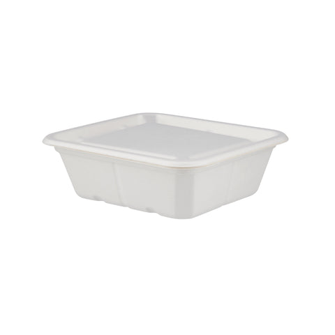 1000 Pieces Biodegradable Hinged 25 Oz Rectangular Container Base Only - Natural Disposable | Eco-Friendly & Compostable