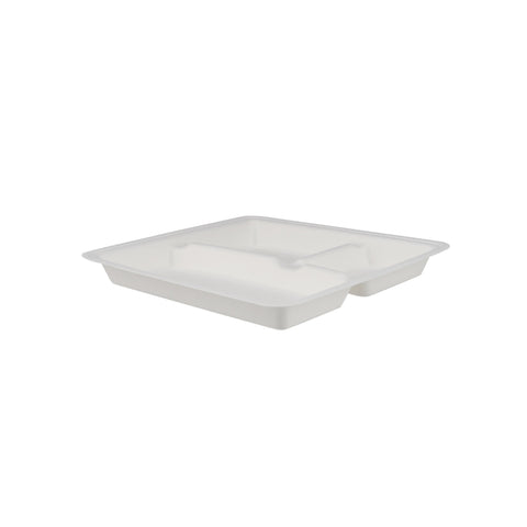 500 Pieces Biodegradable 3 Compartment  10 Inch Square Tray - Natural Disposable | Eco-Friendly & Compostable