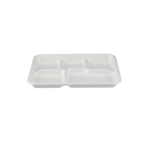 25 pieces Biodegradable Rectangular  5 Compartment Tray - Natural Disposable | Eco-Friendly & Compostable