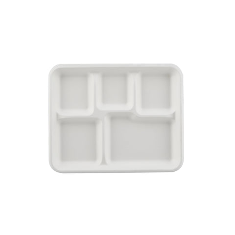 25 pieces Biodegradable Rectangular  5 Compartment Tray - Natural Disposable | Eco-Friendly & Compostable