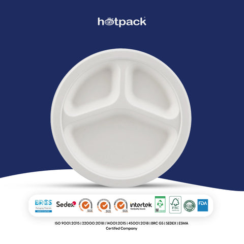 9 Inch 3 Compartment Round Plate.