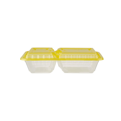 5 Pieces Clear Ribbed Rectangular Microwave 2 Compartment Container With Color Lids