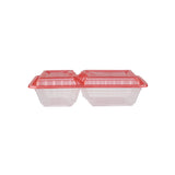 5 Pieces Clear Ribbed Rectangular Microwave 2 Compartment Container With Color Lids