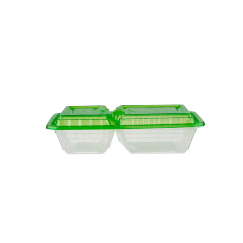 5 Pieces Clear Ribbed Rectangular Microwave 2 Compartment Container With Color Lids