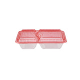 5 Pieces Clear Ribbed Rectangular Microwave 2 Compartment Container With Color Lids