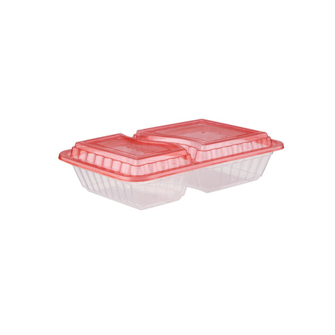 5 Pieces Clear Ribbed Rectangular Microwave 2 Compartment Container With Color Lids