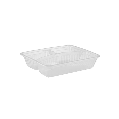 5 Pieces Clear Ribbed Rectangular Microwave 3 Compartment Container With Color Lids