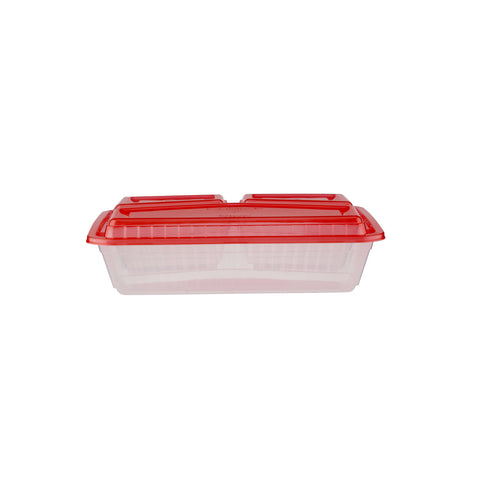 5 Pieces Clear Ribbed Rectangular Microwave 3 Compartment Container With Color Lids