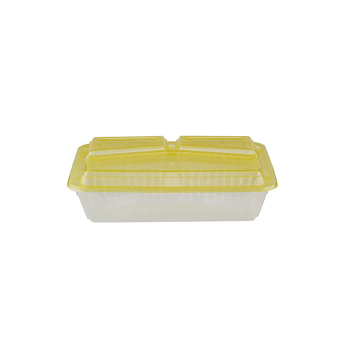 5 Pieces Clear Ribbed Rectangular Microwave 3 Compartment Container With Color Lids