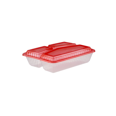 5 Pieces Clear Ribbed Rectangular Microwave 3 Compartment Container With Color Lids