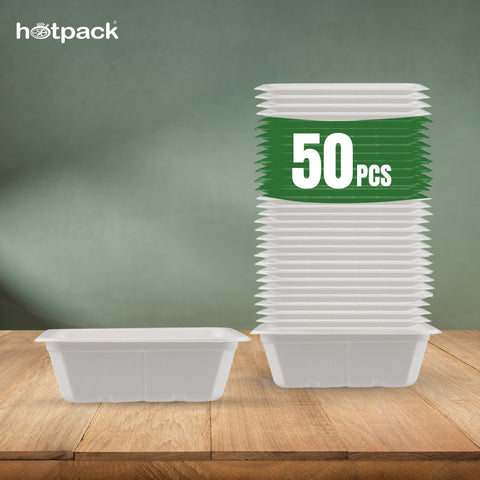 50 pieces Biodegradable  25 Oz (750 ml) Rectangular Container Base Only - Natural Disposable | Eco-Friendly & Compostable