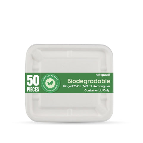 50 pieces Biodegradable  25 Oz (750 ml )Rectangular Container Lid Only - Natural Disposable