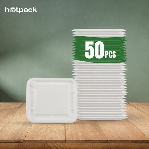 50 pieces Biodegradable  25 Oz (750 ml )Rectangular Container Lid Only - Natural Disposable