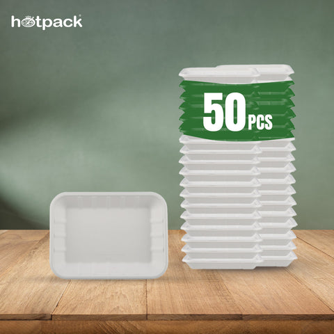 50 pieces Biodegradable Tray 9.5 x 7 Inch - Natural Disposable | Eco-Friendly & Compostable