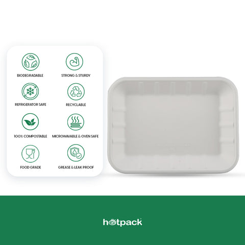 500 pieces Biodegradable Tray 9.5 x 7 Inch - Natural Disposable | Eco-Friendly & Compostable