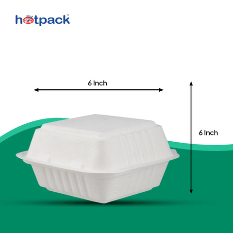 25 Pieces Biodegradable Square 6 Inch Burger Box - Natural Disposable