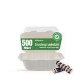 500 Pieces Biodegradable Square 6 Inch Burger Box - Natural Disposable | Eco-Friendly & Compostable