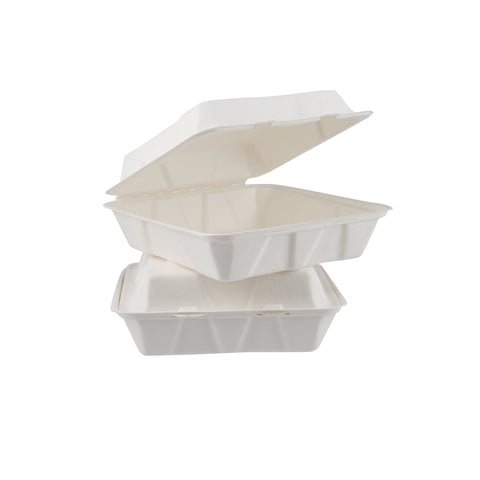 200 Pieces Biodegradable Clam Shell Multipurpose 9 Inch Square Container -Natural Disposable | Eco-Friendly & Compostable