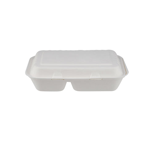 250 Pieces Biodegradable 2 Compartment Rectangular Clamshell Takeaway Contianer - Natural Disposable | Eco-Friendly & Compostable