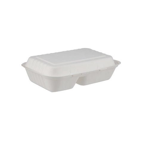 250 Pieces Biodegradable 2 Compartment Rectangular Clamshell Takeaway Contianer - Natural Disposable | Eco-Friendly & Compostable