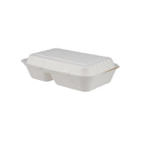 250 Pieces Biodegradable 2 Compartment Rectangular Clamshell Takeaway Contianer - Natural Disposable | Eco-Friendly & Compostable