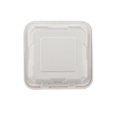 200 Pieces Biodegradable 3 Compartment 8 Inch Hinged Square Container - Natural Disposable | Eco-Friendly & Compostable