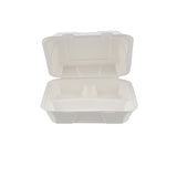 200 Pieces Biodegradable 3 Compartment 8 Inch Hinged Square Container - Natural Disposable | Eco-Friendly & Compostable