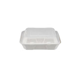 200 Pieces Biodegradable 3 Compartment 8 Inch Hinged Square Container - Natural Disposable | Eco-Friendly & Compostable