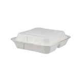 200 Pieces Biodegradable 3 Compartment 8 Inch Hinged Square Container - Natural Disposable | Eco-Friendly & Compostable