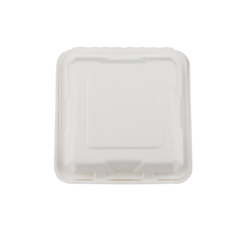 200 Pieces Biodegradable 3 Compartment Hinged Clamshell Multipurpose Square Container - Natural Disposable | Eco-Friendly & Compostable