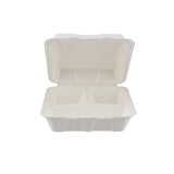 200 Pieces Biodegradable 3 Compartment Hinged Clamshell Multipurpose Square Container - Natural Disposable | Eco-Friendly & Compostable