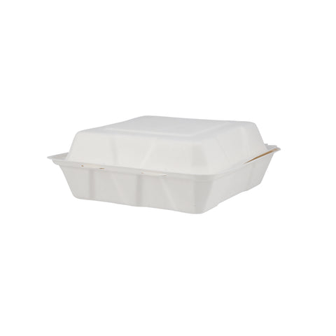 200 Pieces Biodegradable 3 Compartment Hinged Clamshell Multipurpose Square Container - Natural Disposable | Eco-Friendly & Compostable