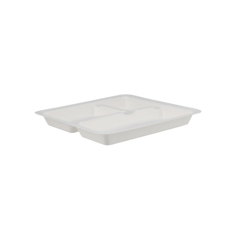 500 Pieces Biodegradable 3 Compartment  10 Inch Square Tray - Natural Disposable | Eco-Friendly & Compostable