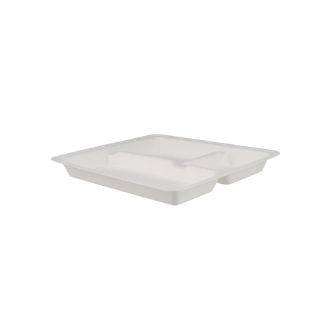 500 Pieces Biodegradable 3 Compartment  10 Inch Square Tray - Natural Disposable | Eco-Friendly & Compostable