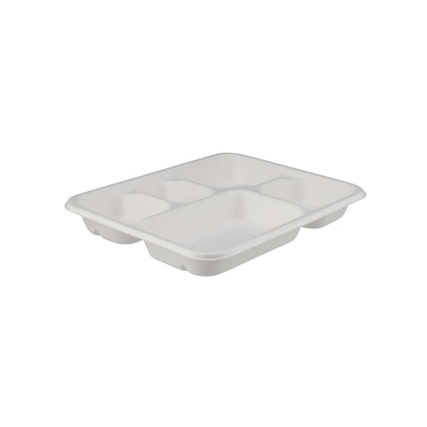 500 Pieces Biodegradable 5 Compartment Meal Tray - Natural Disposable | Eco-Friendly & Compostable