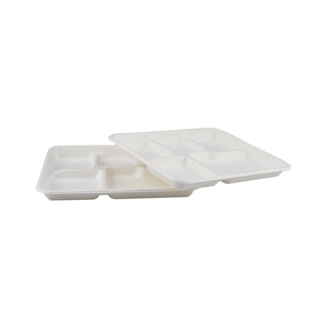 500 Pieces Biodegradable 5 Compartment Tray - Natural Disposable | Eco-Friendly & Compostable