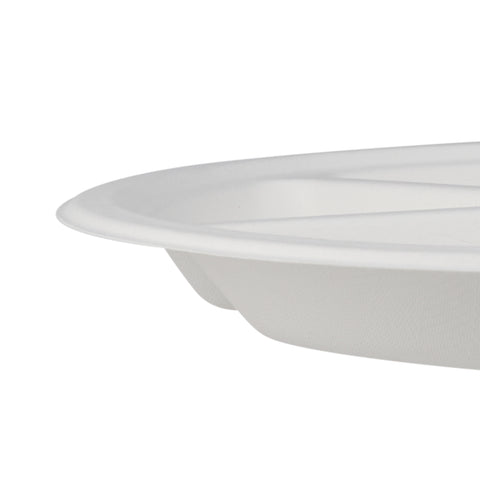 500 pieces Biodegradable 12 inch round 4 compartment plate - Natural Disposable | Eco-Friendly & Compostable